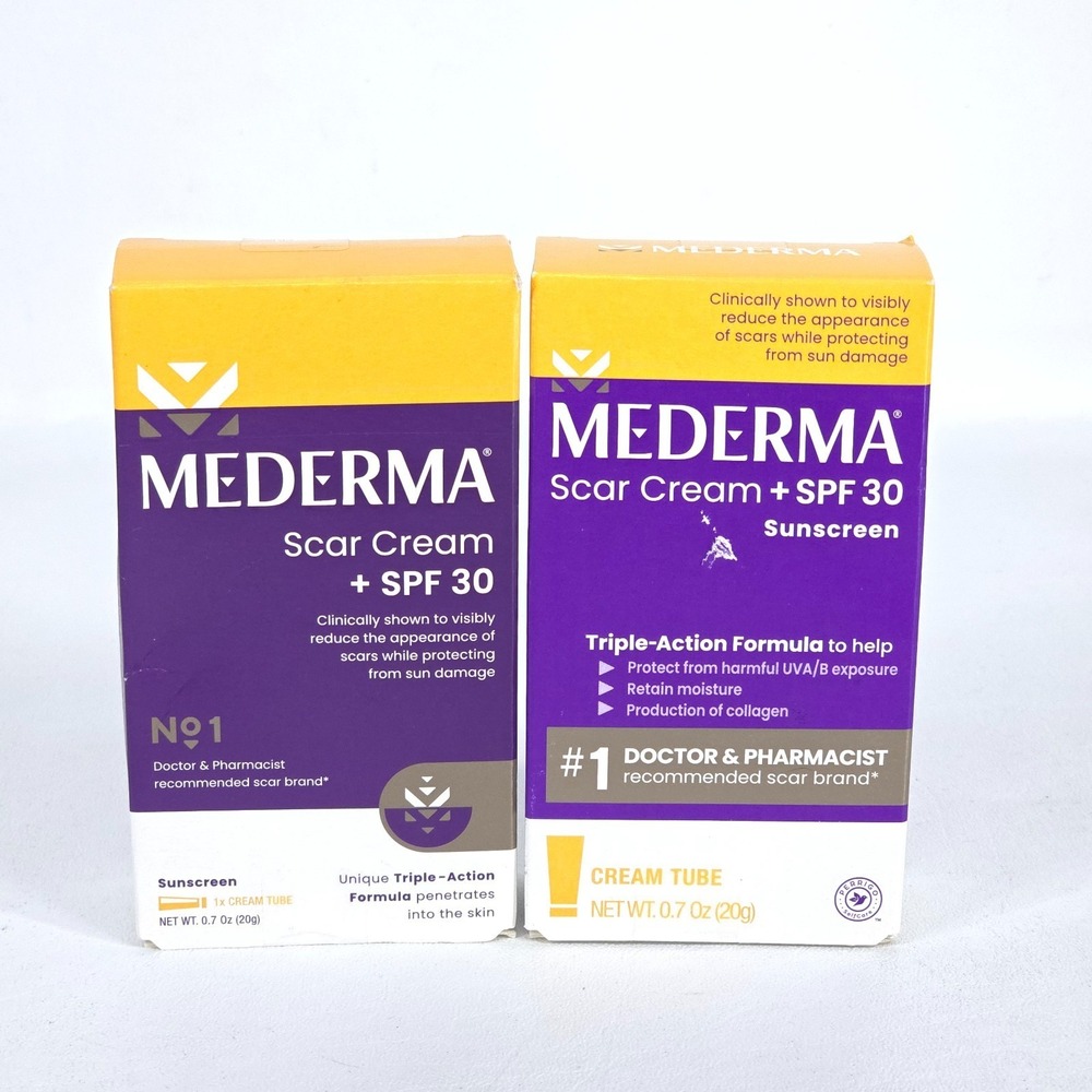 2 Pk Mederma Scar Cream SPF 30 Sunscreen Acne Surgery Burns Deadstock NEW 12/27+